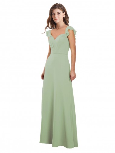 Achat Vert fumée Trapèze Mousseline Longue Robes demoiselle d'honneur