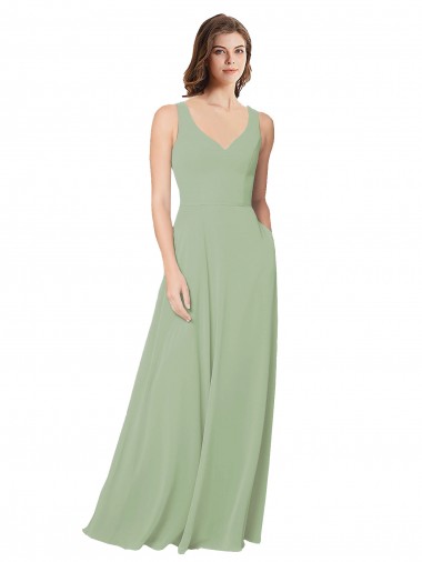 Achat Vert fumée Trapèze Mousseline Longue Robes demoiselle d'honneur