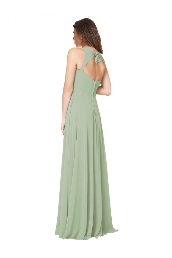 Achat Vert fumée Trapèze Mousseline Longue Robes demoiselle d'honneur