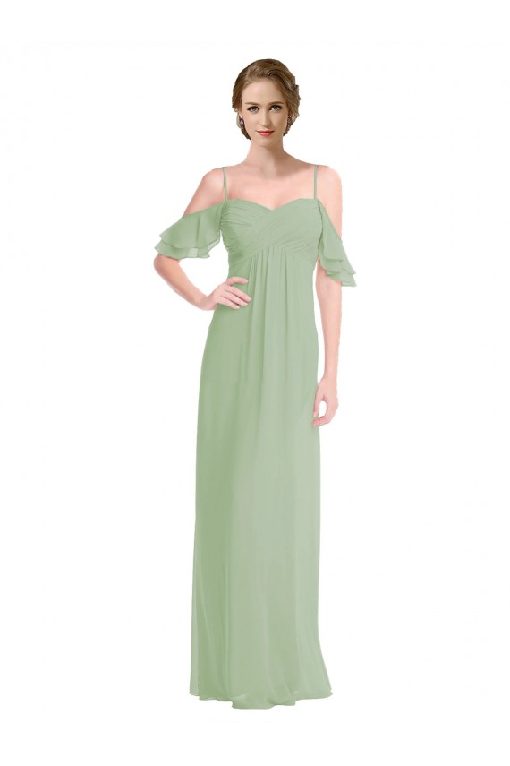 Achat Vert fumée Trapèze Épaule Dénudée Bretelles spaghetti Mousseline Longue Robes demoiselle d'honneur