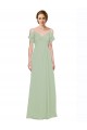Achat Vert fumée Trapèze Épaule Dénudée Bretelles spaghetti Mousseline Longue Robes demoiselle d'honneur