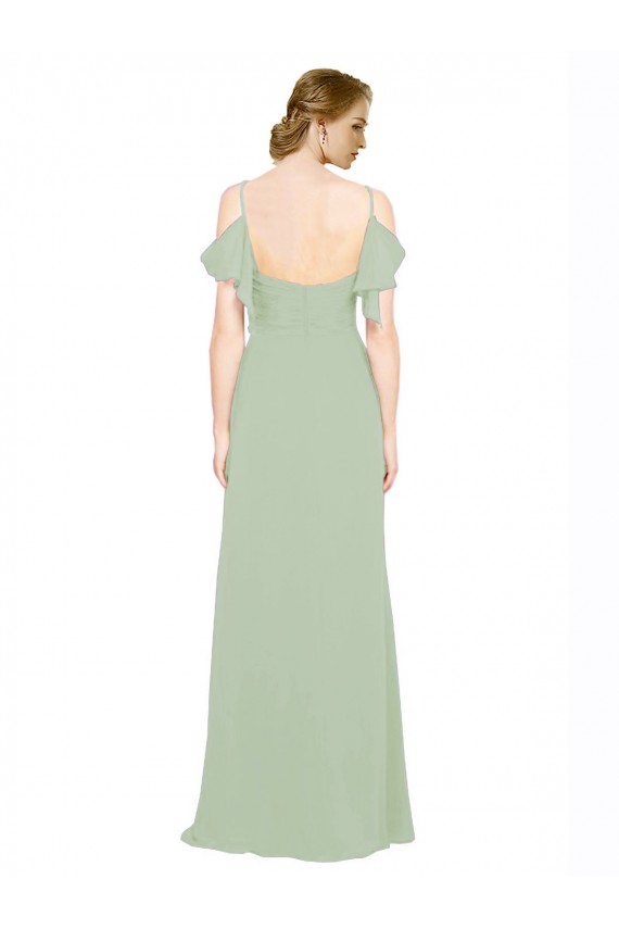 Achat Vert fumée Trapèze Épaule Dénudée Bretelles spaghetti Mousseline Longue Robes demoiselle d'honneur
