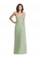 Achat Vert fumée Trompette Bretelles spaghetti Col V Mousseline Longue Formelles Robes demoiselle d'honneur / Robes de soirée
