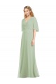 Achat Vert fumée Trompette Col V Mousseline Longue Robes demoiselle d'honneur