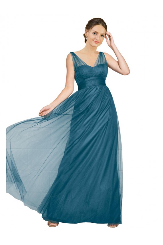 Achat Vert sarcelle Trapèze Col V Tulle Longue Robes demoiselle d'honneur