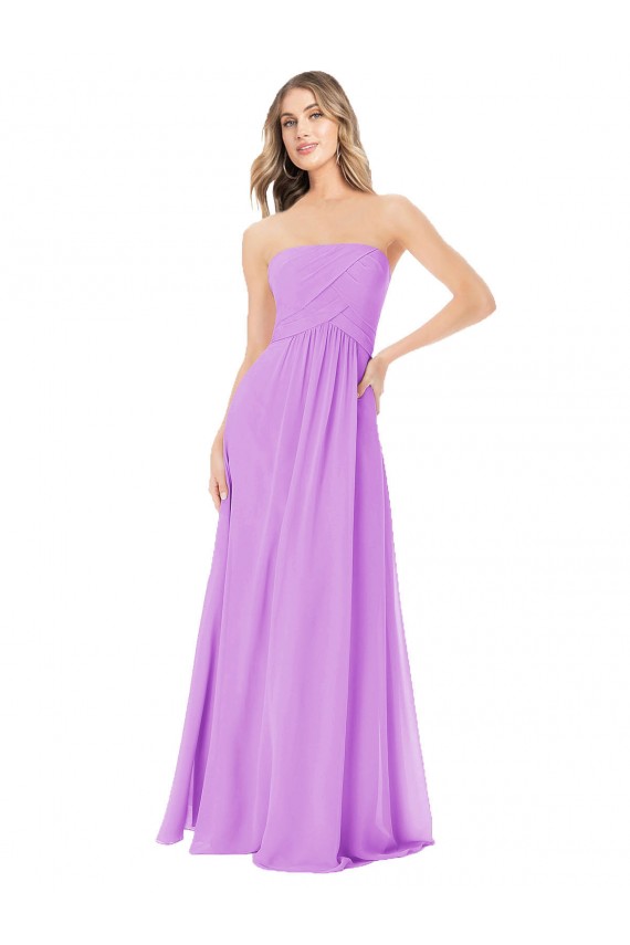 Achat Violet Trapèze Sans bretelle Mousseline Longue Robes demoiselle d'honneur