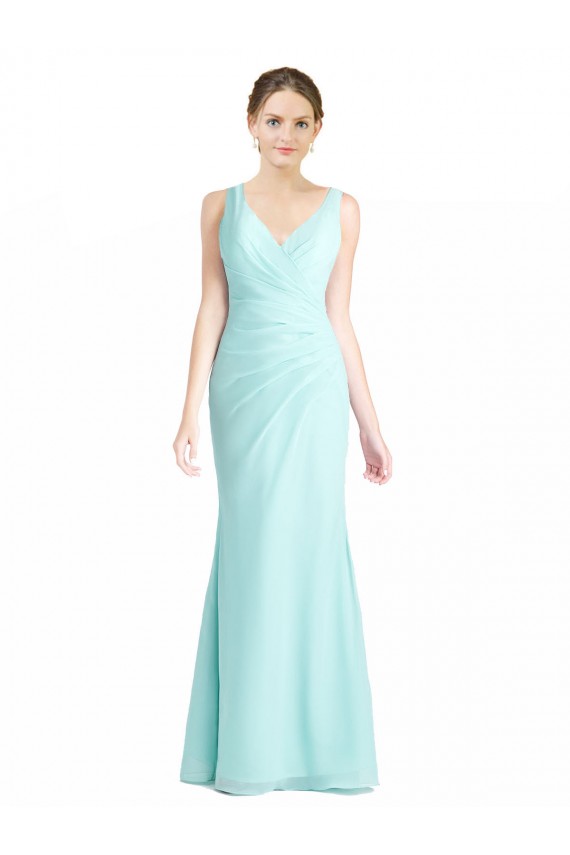 Achat Waterfall Sirène Col V Mousseline Dentelle Longue Robes demoiselle d'honneur