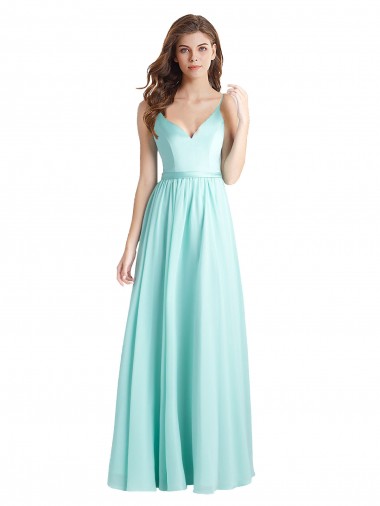 Achat Waterfall Trapèze Col V Mousseline Satiné Longue Robes demoiselle d'honneur