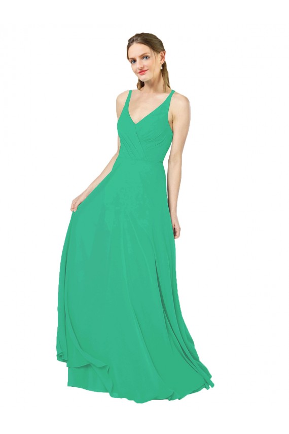 Achat Émeraude Fourreau Col V Mousseline Longue Robes demoiselle d'honneur