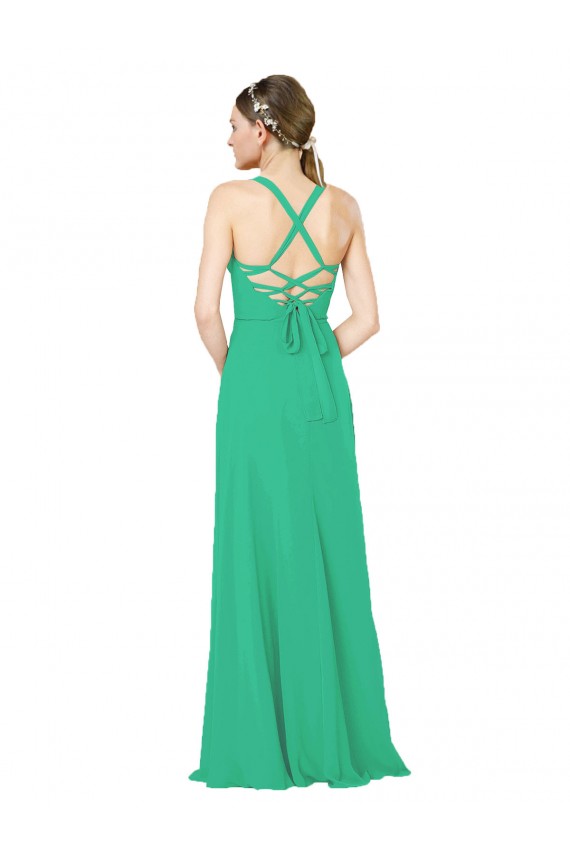 Achat Émeraude Fourreau Col V Mousseline Longue Robes demoiselle d'honneur